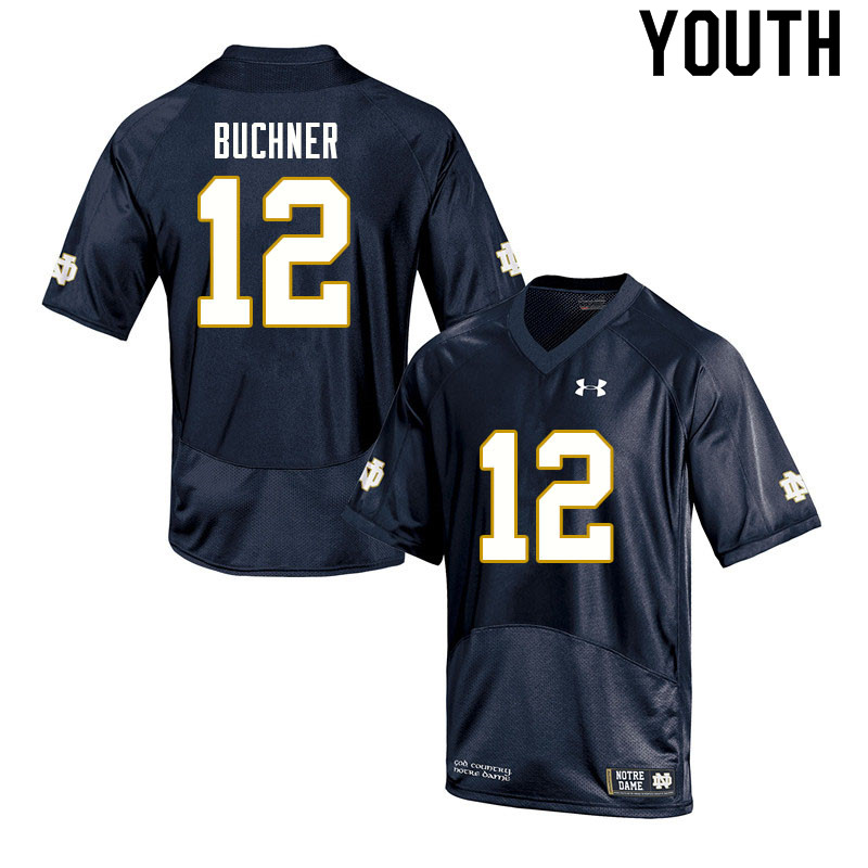 Youth NCAA Notre Dame Fighting Irish #12 Tyler Buchner Stitched College Under Armour Authentic Navy Football Jersey SA10A50VW